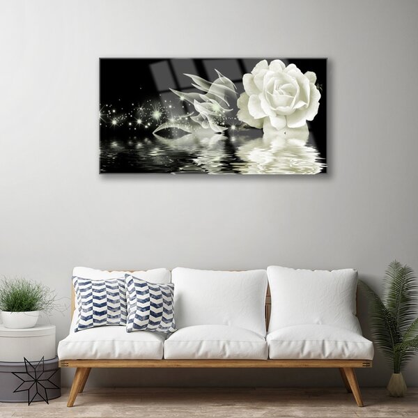 Tablou pe sticla Rose Floral Alb Negru