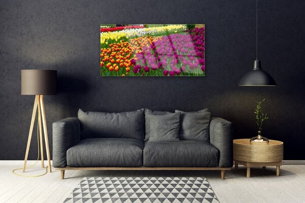 Tablou pe sticla Lalele Floral Galben Roșu Verde Alb