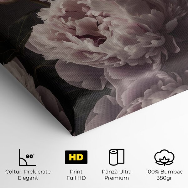 Tablou Canvas, 40x80cm, Dormitor si Living, Flori, Bujori, Grey Pastel Pink Peony