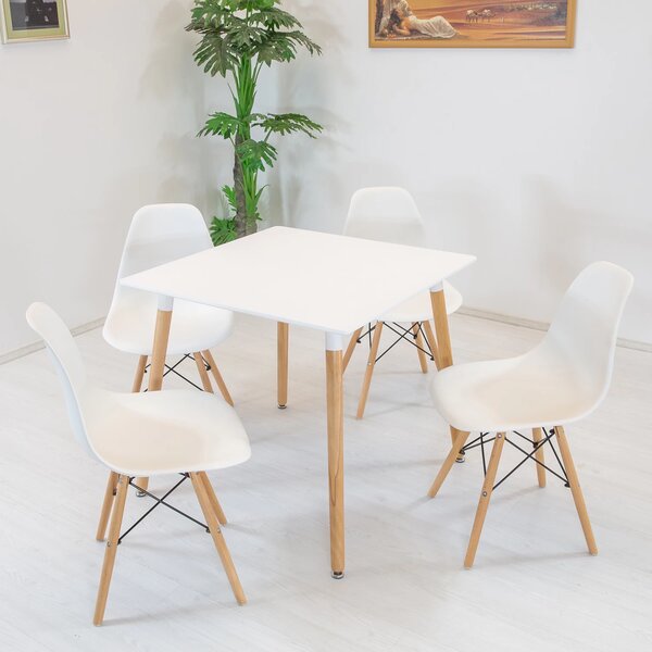 Set masa Koln alba cu 4 scaune Malmo alb, DENVER, blat MDF alb, forma patrata, 80x80x74 cm