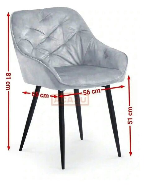 Scaun tapitat K418, galben mustar/negru, stofa clasica/metal, 56x65x81