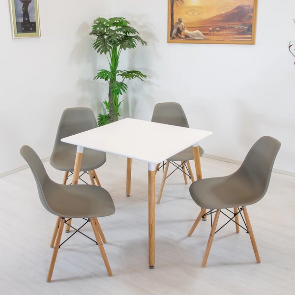 Set masa Koln alba cu 4 scaune Malmo gri, DENVER, blat MDF alb, forma patrata, 80x80x74 cm