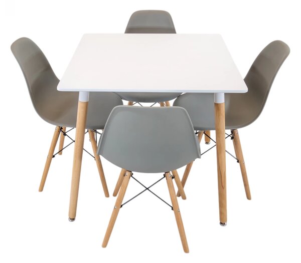 Set masa Koln alba cu 4 scaune Malmo gri, DENVER, blat MDF alb, forma patrata, 80x80x74 cm