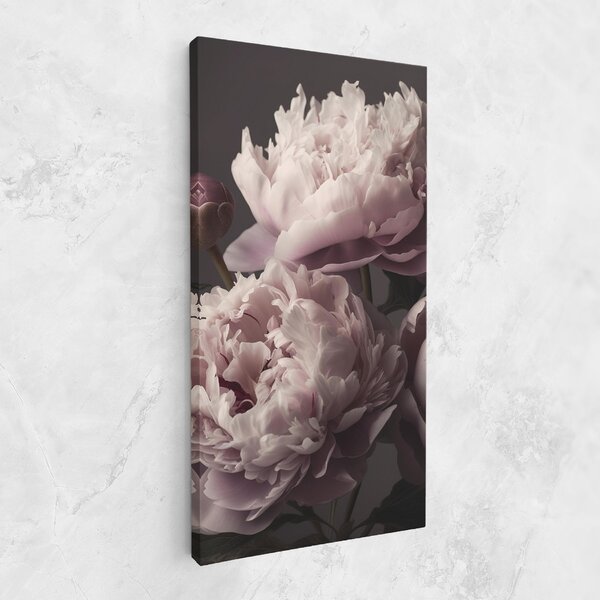 Tablou Canvas, 40x80cm, Dormitor si Living, Flori, Bujori, Grey Pastel Pink Peony