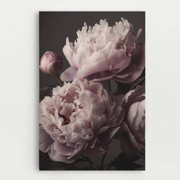 Tablou Canvas, 20x30cm, Dormitor si Living, Flori, Bujori, Grey Pastel Pink Peony
