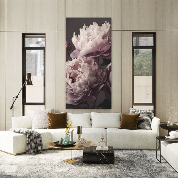 Tablou Canvas, 40x80cm, Dormitor si Living, Flori, Bujori, Grey Pastel Pink Peony