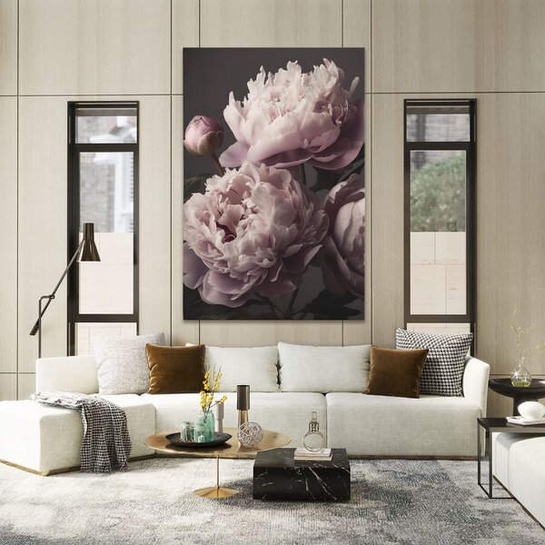 Tablou Canvas, 20x30cm, Dormitor si Living, Flori, Bujori, Grey Pastel Pink Peony