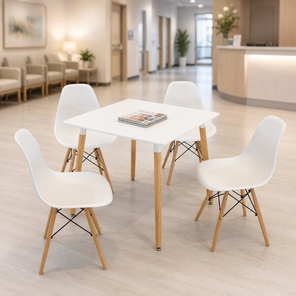 Set masa Koln alba cu 4 scaune Malmo alb, DENVER, blat MDF alb, forma patrata, 80x80x74 cm