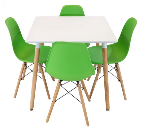 Set masa Koln alba cu 4 scaune Malmo verde, DENVER, blat MDF alb, forma patrata, 80x80x74 cm