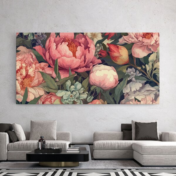 Tablou Canvas, 40x80cm, Dormitor si Living, Flori, Bujori, Pretty Artistic Peony