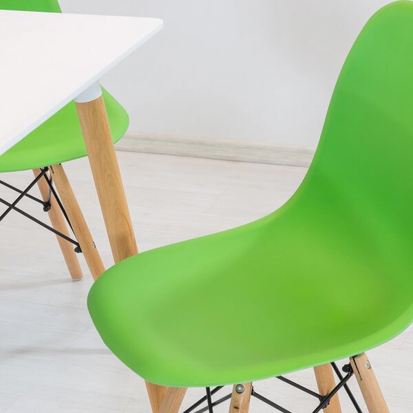 Set masa Koln alba cu 4 scaune Malmo verde, DENVER, blat MDF alb, forma patrata, 80x80x74 cm