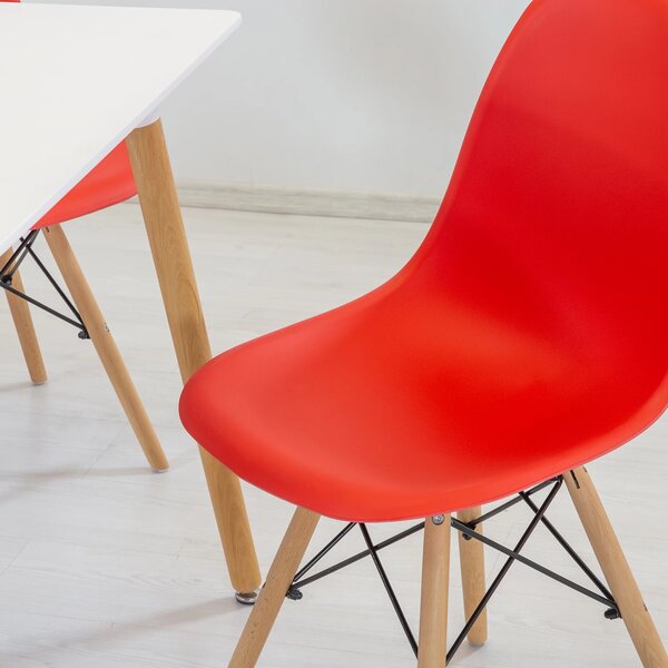Set masa Koln alba cu 4 scaune Malmo rosu, DENVER, blat MDF alb, forma patrata, 80x80x74 cm
