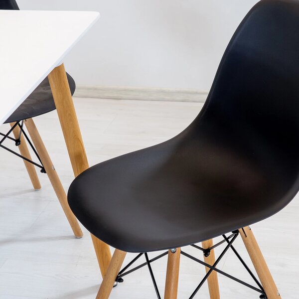 Set masa Koln alba cu 4 scaune Malmo negru, DENVER, blat MDF alb, forma patrata, 80x80x74 cm