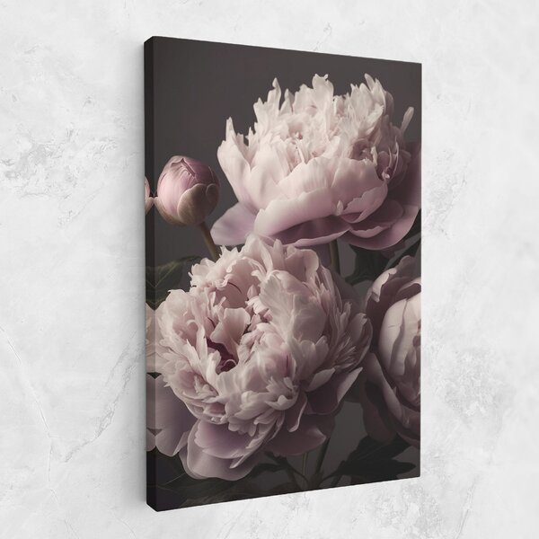 Tablou Canvas, 20x30cm, Dormitor si Living, Flori, Bujori, Grey Pastel Pink Peony