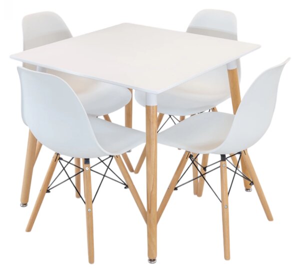 Set masa Koln alba cu 4 scaune Malmo alb, DENVER, blat MDF alb, forma patrata, 80x80x74 cm