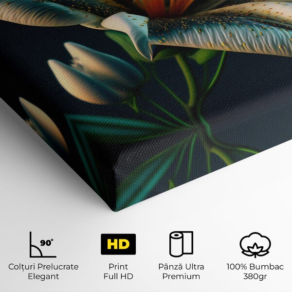 Tablou Canvas, 20x30cm, Dormitor si Living, Flori, Crini, Blue Grey Lily