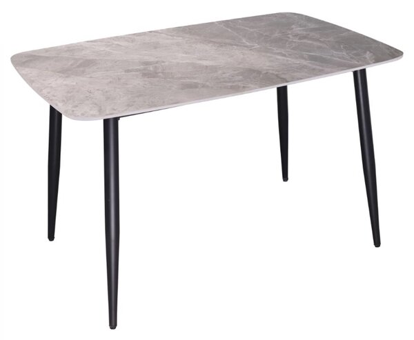Masa Viena, DENVER, blat ceramic marmura gri, picioare negre, 120x80x73 cm