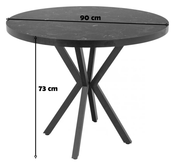 Set masa Hamburg Black Marble cu 2 scaune Osaka negru, DENVER, picioare metalice negre, forma rotunda, 90x73 cm