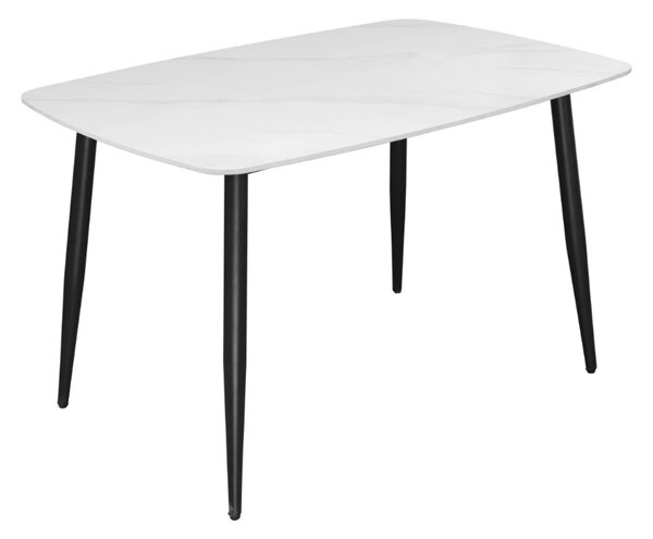 Masa Viena, DENVER, blat ceramic marmura alba, picioare negre, 120x80x73 cm