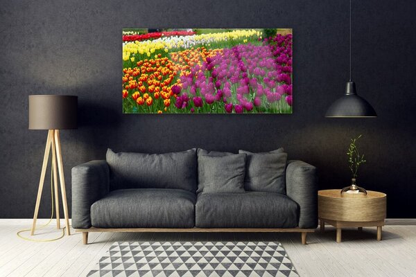 Tablou pe sticla Lalele Floral Galben Roșu Verde Alb