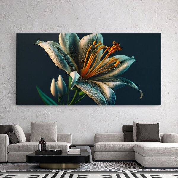 Tablou Canvas, 40x80cm, Dormitor si Living, Flori, Crini, Blue Grey Lily