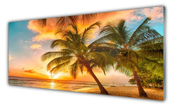 Panou sticla bucatarie Palm Tree Sea Peisaj Verde Maro Albastru