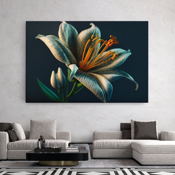 Tablou Canvas, 20x30cm, Dormitor si Living, Flori, Crini, Blue Grey Lily