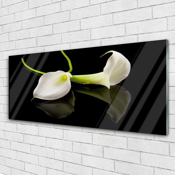 Tablou pe sticla Flori Floral Alb Negru