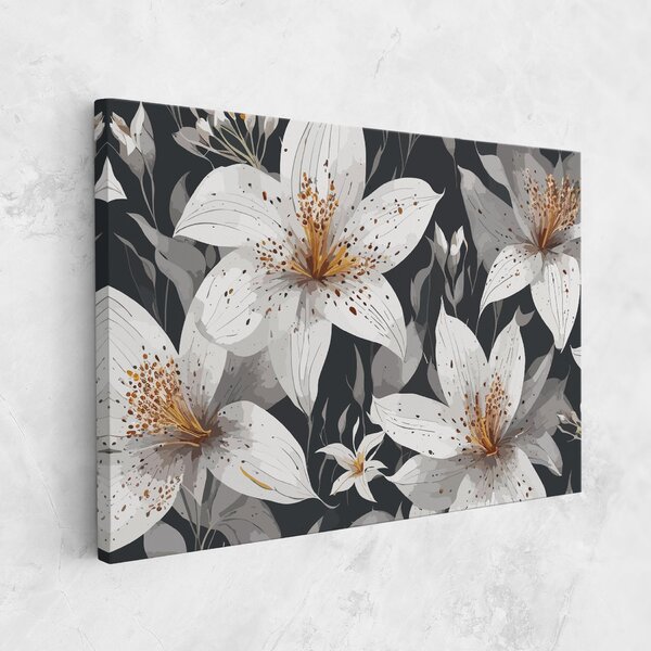 Tablou Canvas, 20x30cm, Dormitor si Living, Flori, Crini, White Grey Lily