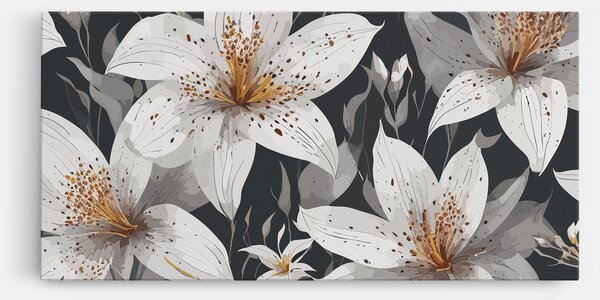 Tablou Canvas, 40x80cm, Dormitor si Living, Flori, Crini, White Grey Lily