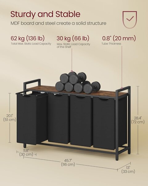 Cos de rufe Vasagle Negru 115.6x33x72.5 cm