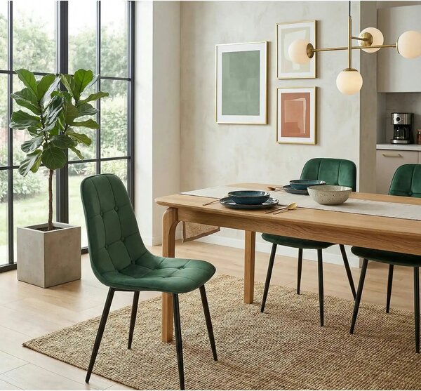 Scaun tapitat K417, verde/negru, stofa catifelata/metal, 46x56x87 cm