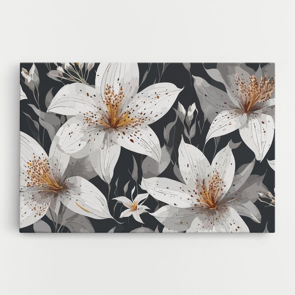 Tablou Canvas, 20x30cm, Dormitor si Living, Flori, Crini, White Grey Lily