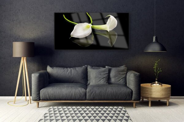 Tablou pe sticla Flori Floral Alb Negru