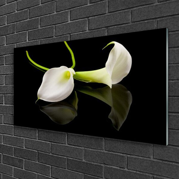 Tablou pe sticla Flori Floral Alb Negru