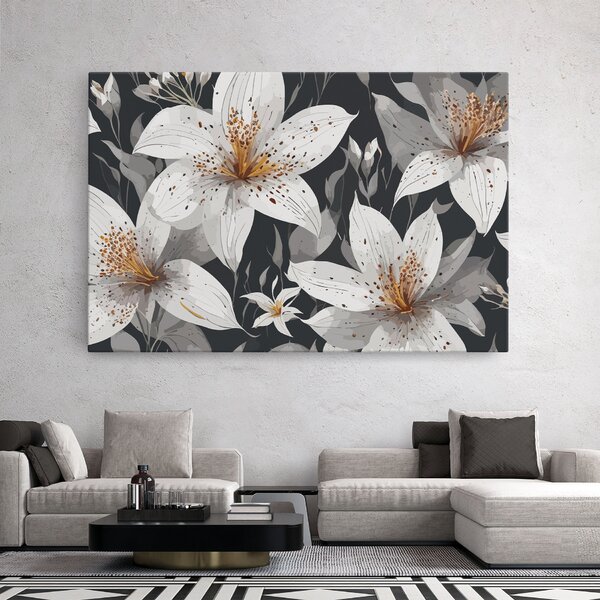 Tablou Canvas, 20x30cm, Dormitor si Living, Flori, Crini, White Grey Lily