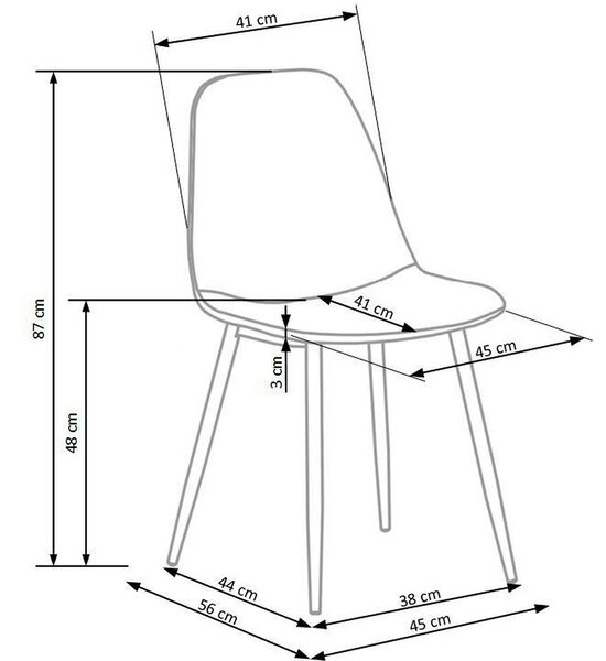 Scaun tapitat K417, gri/negru, stofa catifelata/metal, 46x56x87 cm