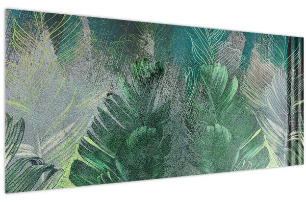 Tablou - Textura de beton cu frunze (120x50 cm)