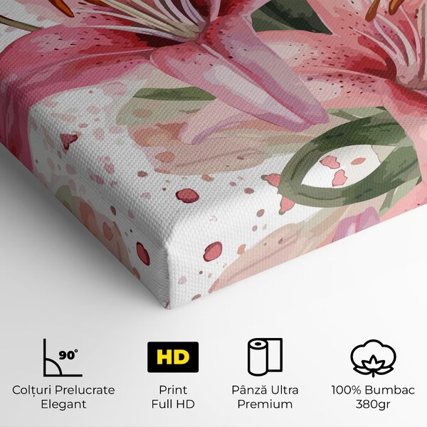 Tablou Canvas, 20x30cm, Dormitor si Living, Flori, Crini, Beautiful Pink Lily