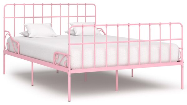 Cadru de pat cu bază din șipci, roz, 160 x 200 cm, metal