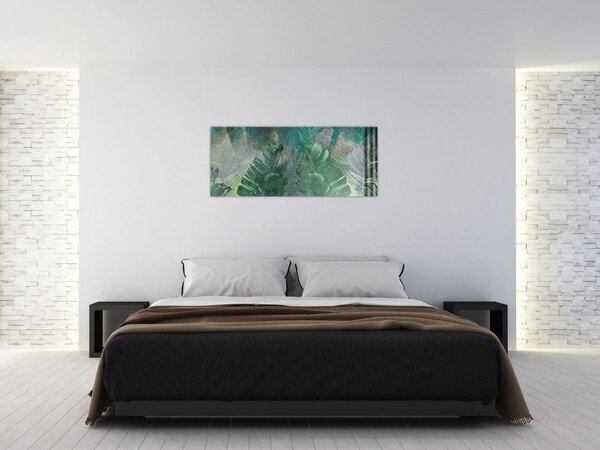 Tablou - Textura de beton cu frunze (120x50 cm)
