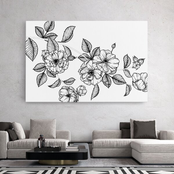 Tablou Canvas, 20x30cm, Dormitor si Living, Flori, Flori desenate, Roses Black Line