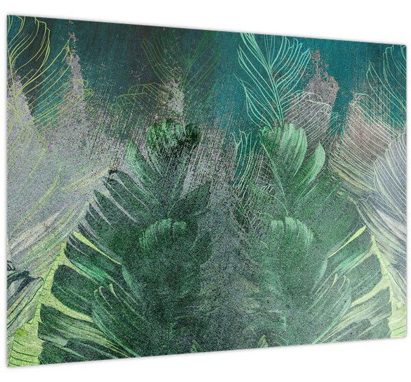 Tablou - Textura de beton cu frunze (70x50 cm)