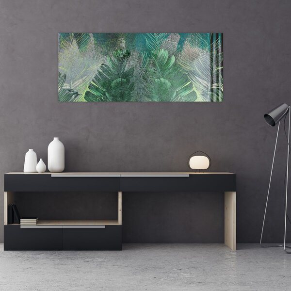 Tablou - Textura de beton cu frunze (120x50 cm)