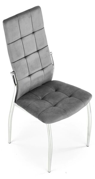 Scaun tapitat K416, gri/argintiu, stofa catifelata/metal, 43x54x101 cm