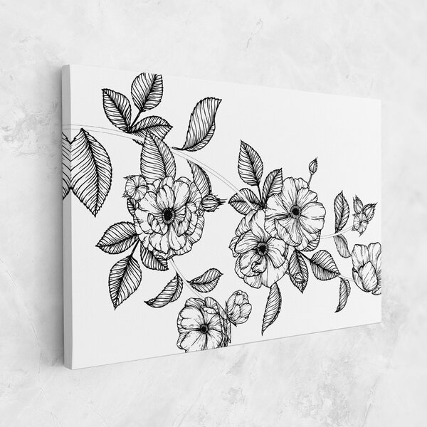 Tablou Canvas, 20x30cm, Dormitor si Living, Flori, Flori desenate, Roses Black Line
