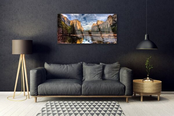 Tablouri acrilice Mountain Lake Forest Natura Verde Gri