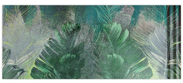 Tablou - Textura de beton cu frunze (120x50 cm)