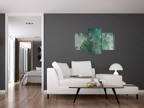 Tablou - Textura de beton cu frunze (90x60 cm)