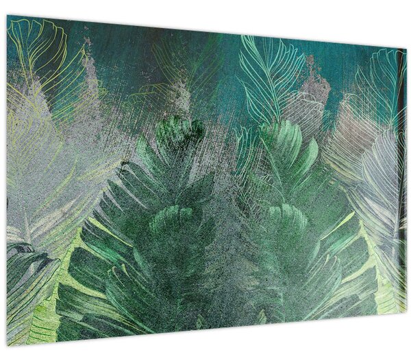 Tablou - Textura de beton cu frunze (90x60 cm)